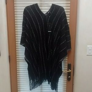 BCBG Black and Silver Fringe Poncho